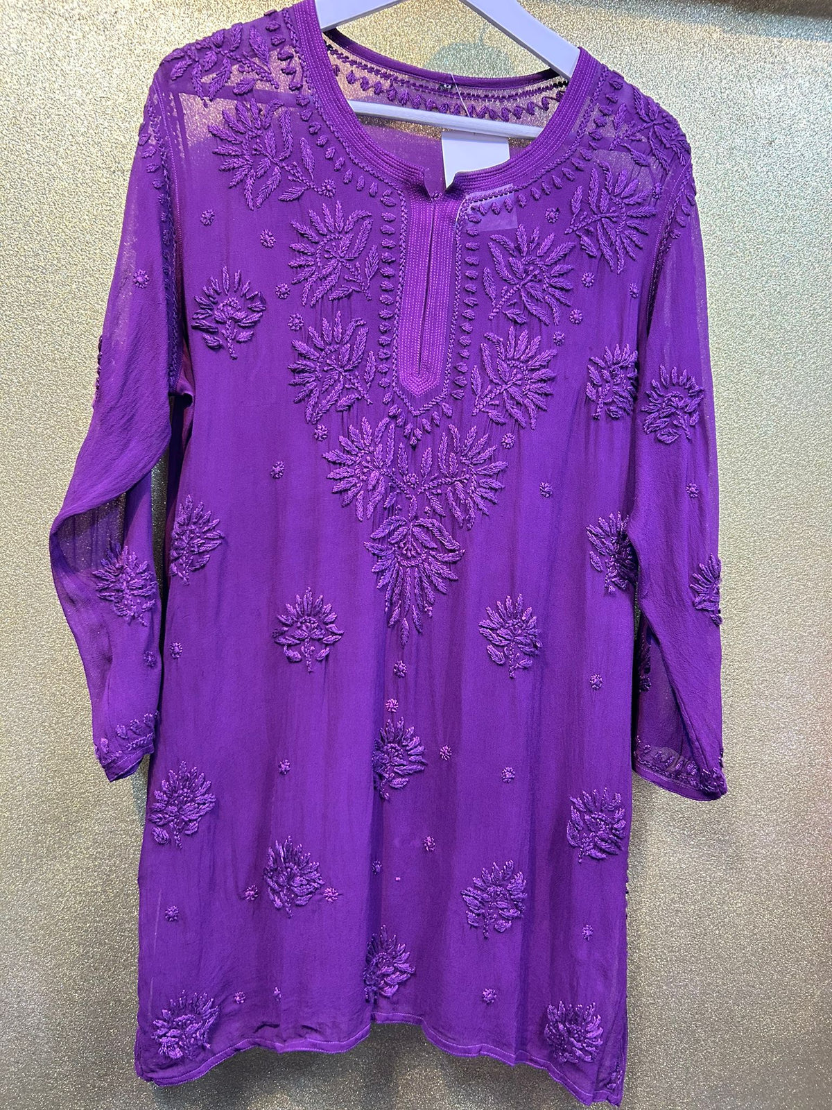 Chikankari Short Kurta/Shirt/Top - Viscose - Ghass Patti work