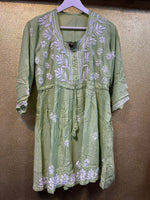 Chikankari Short Kurta/Shirt/Top - Rayon - Ghass Patti work