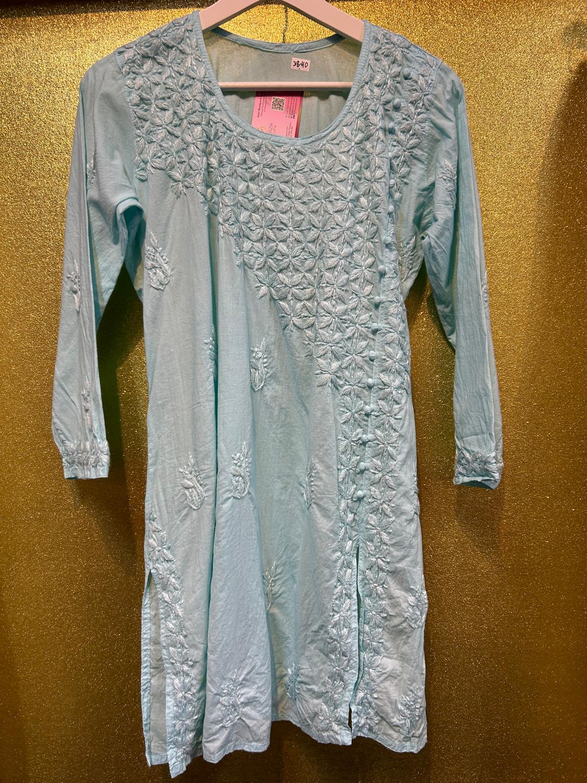 Chikankari Short Kurta/Shirt/Top - Angrkha Pattern