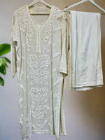 Chikankari - Palazzo set - Center Floral Kurta/Shirt/Top with Trousers