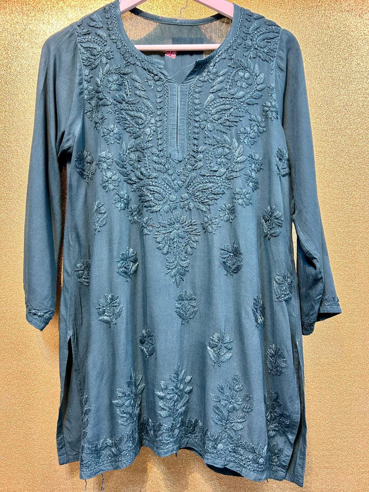 Chikankari Short Kurta/Shirt/Top - Tone to Tone