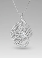 White AD centre stone pendant, featuring a geometric design with intricate detailing, displayed on a black mannequin. Party wear set.