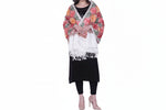 White base colour Kashmiri embroidered Scarf/shawlwith multi colour machine embroidery by Famaza Couture