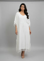 White colour kaftan with white chikankari embroidery by famaza couture 