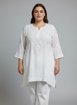 White colour plus sizechikankari short length kurti 