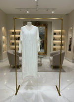 White colour rayon fabric plus size kurti with white thread chikankari embroidery on the kurti.