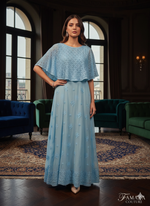 Handmade-Chikankari-Cape-Dress-Luxury-Viscose-sky blue