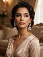 Woman wearing elegant earrings in a luxurious setting