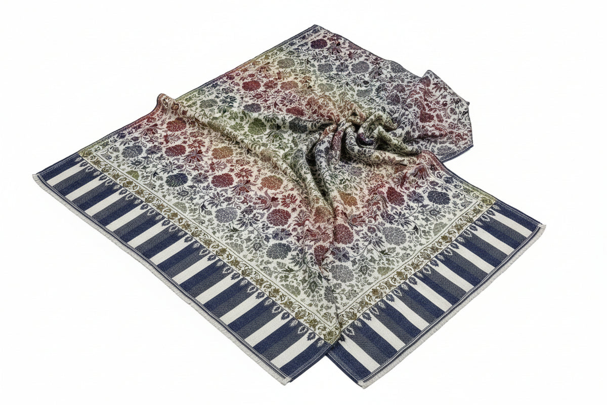 Woollen multicolour printed pashmina shawl by famaza couture. 