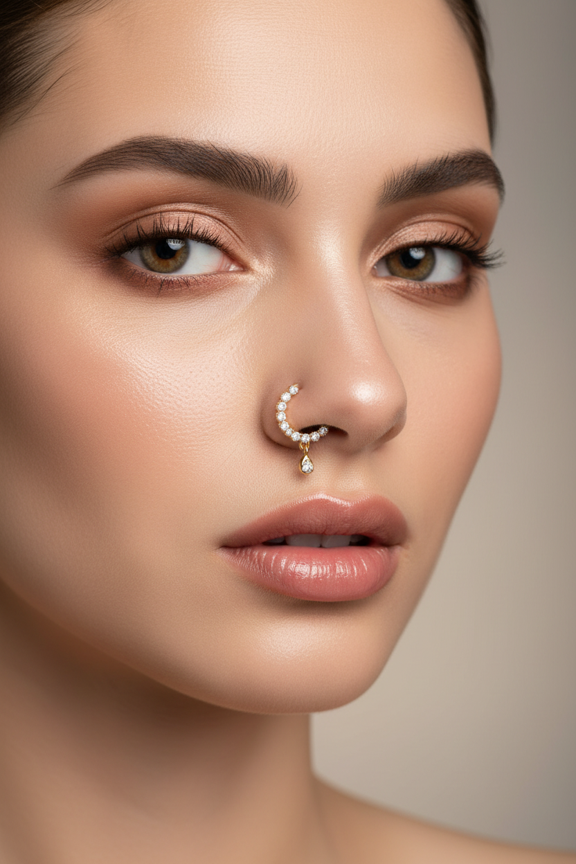 Aaradhya American Diamond clip-on bridal Nath nose ring