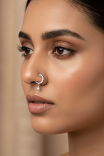 Woman wearing American Diamond clip-on Nath bridal nose ring