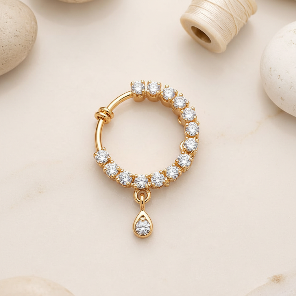 Aaradhya gold plated clip-on Nath with teardrop stone