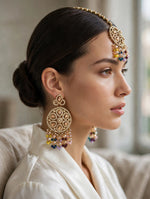 The Rangreza Kundan Antique Gold Multi-Stone Tikka & Earring Set