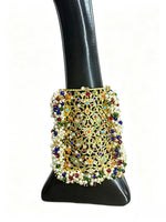 The inner profile and secure openable hinge mechanism of the antique gold-plated bridal cuff bracelet.