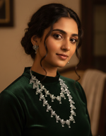 Elegant antique silver jewellery set with green stones – posh party wear jewellery in London UK