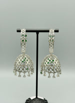 back side design silver metal design is showing in the image. Round bali on top and jhumka in the bottom style earrings 