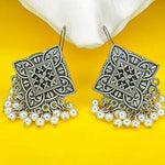 boho-geometric-oxidized-earrings-worn-with-chikankari