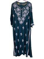 chikankari kurti cotton modal ghass patti embroidery bottle green