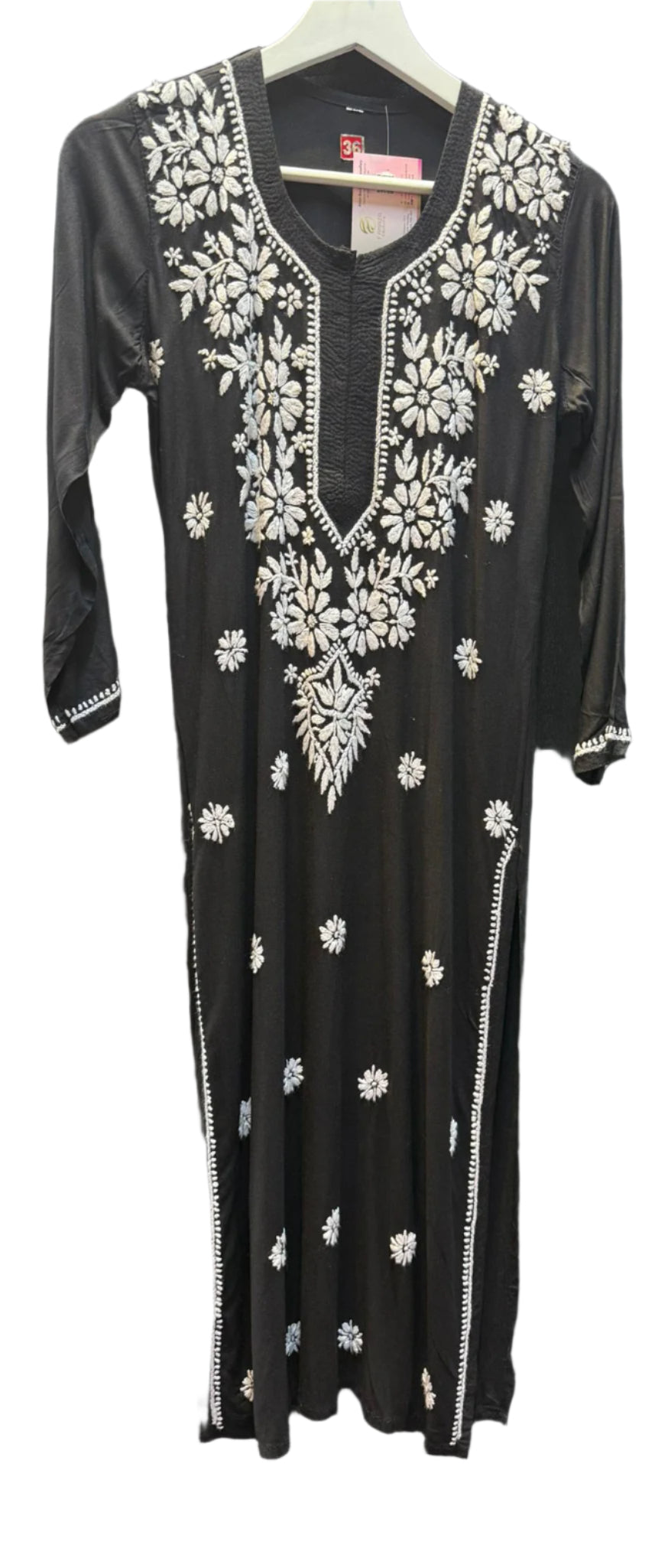 chikankari kurti modal ghass patti booti embroidery black