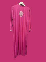 chikankari kurti modal ghass patti booti embroidery hot pink rear view