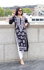 Model wearing Chikankari Kurti Shirt Top Petal Floral Border – ethnic wear