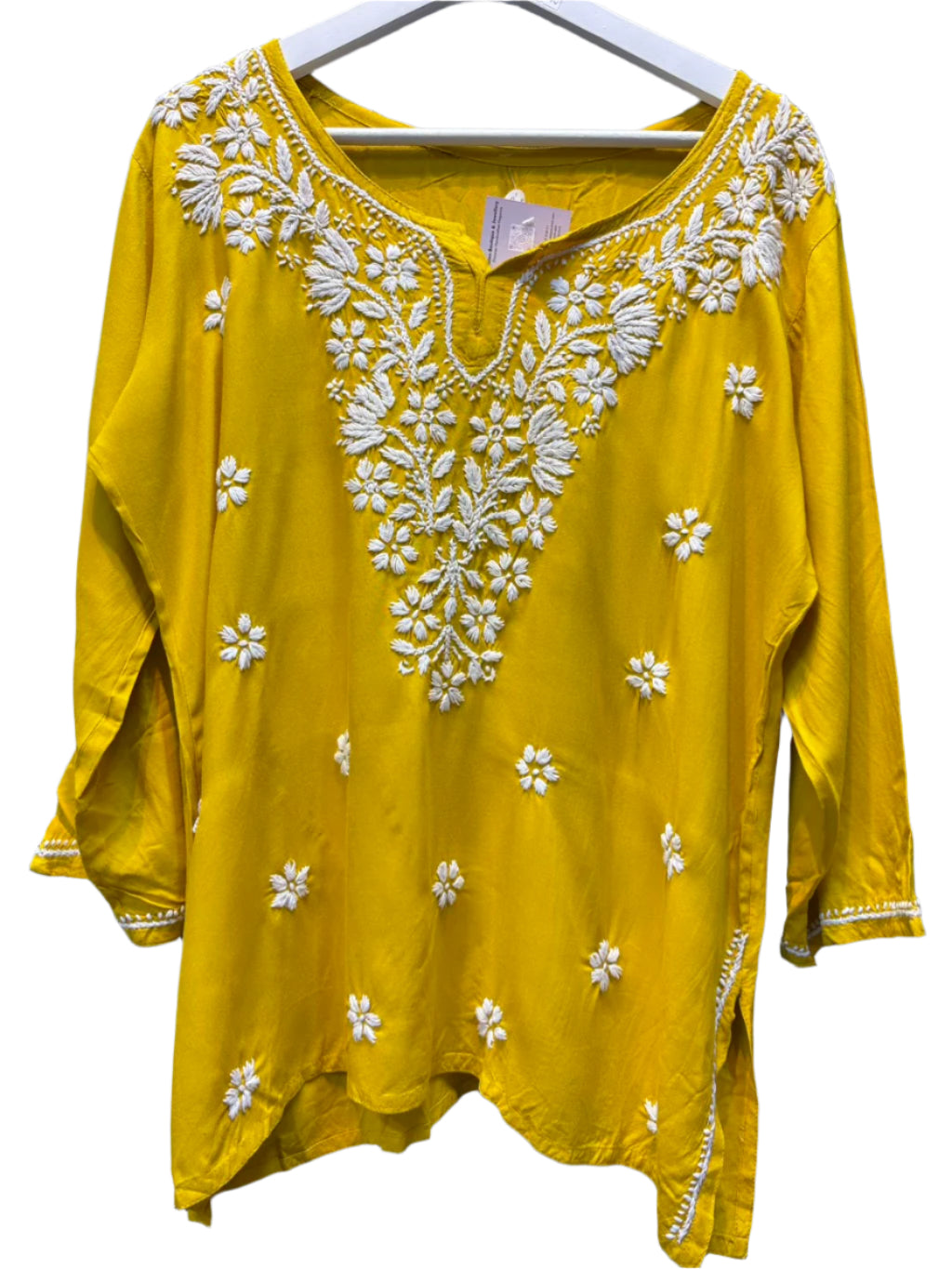 Chikankari short kurti, mustard with hand embroidery