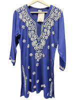 Chikankari short kurti, navy blue with hand embroidery