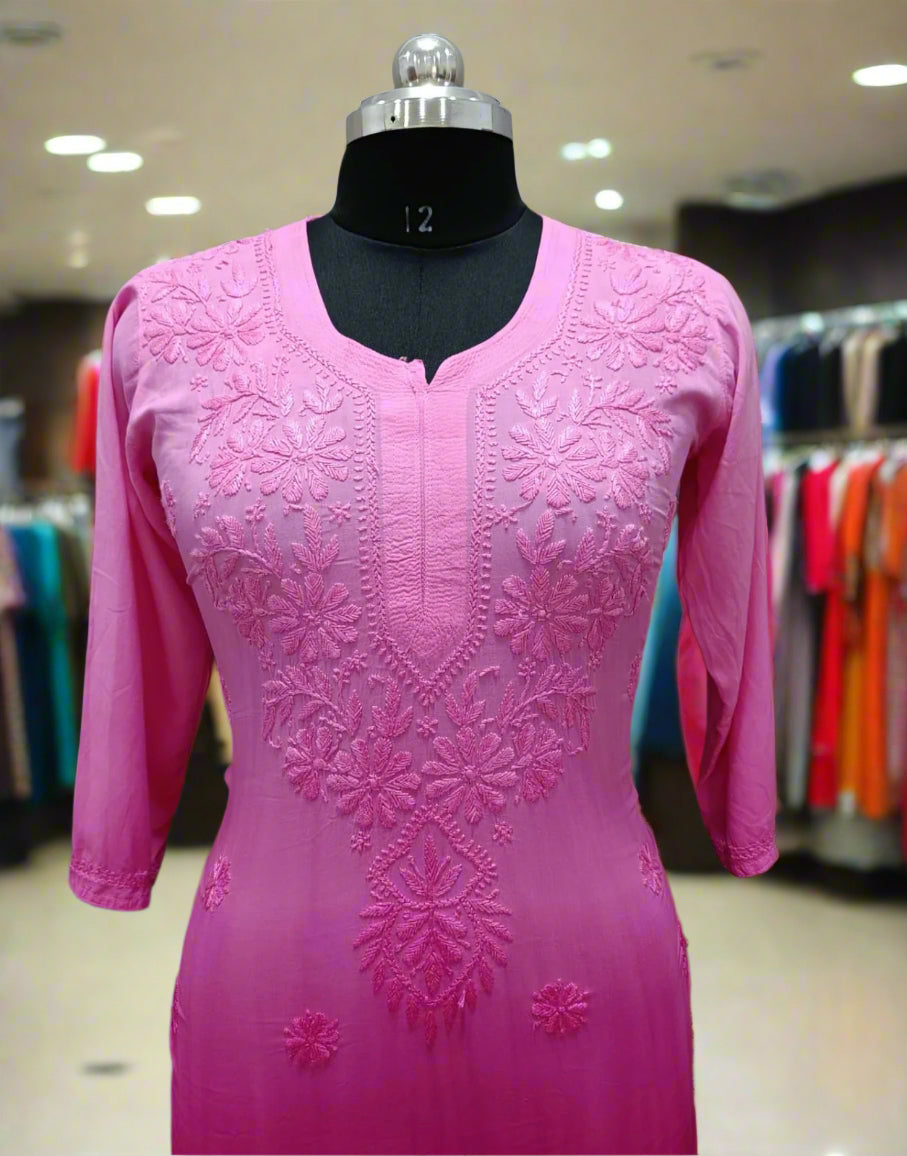 chikankari kurti tone on tone embroidery close up