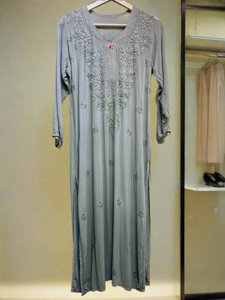chikankari kurti tone on tone grey