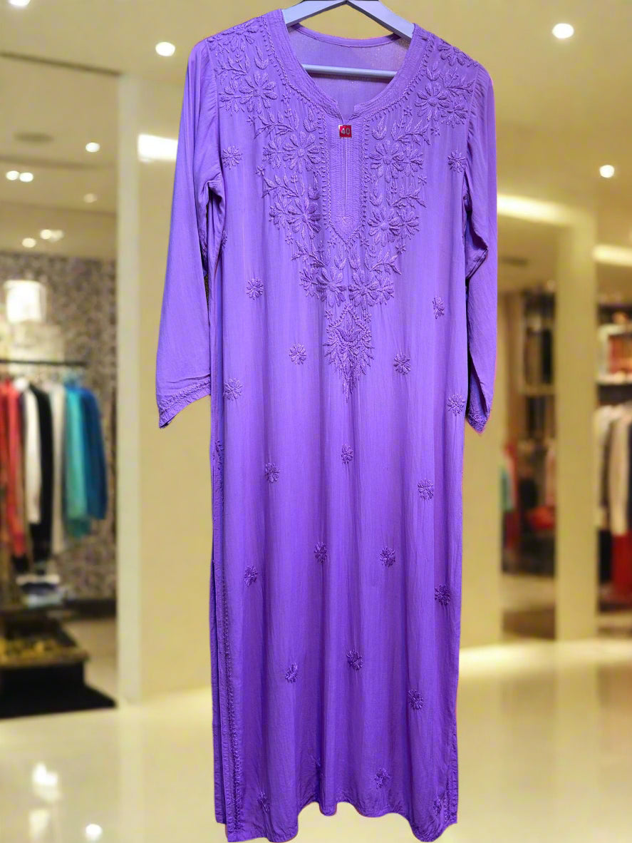 chikankari kurti tone on tone lavender