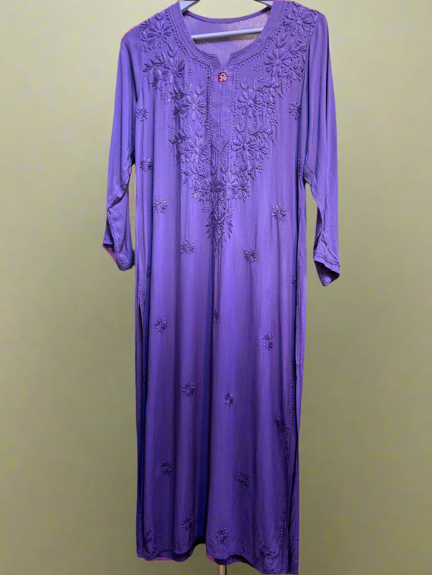 chikankari kurti tone on tone lilac