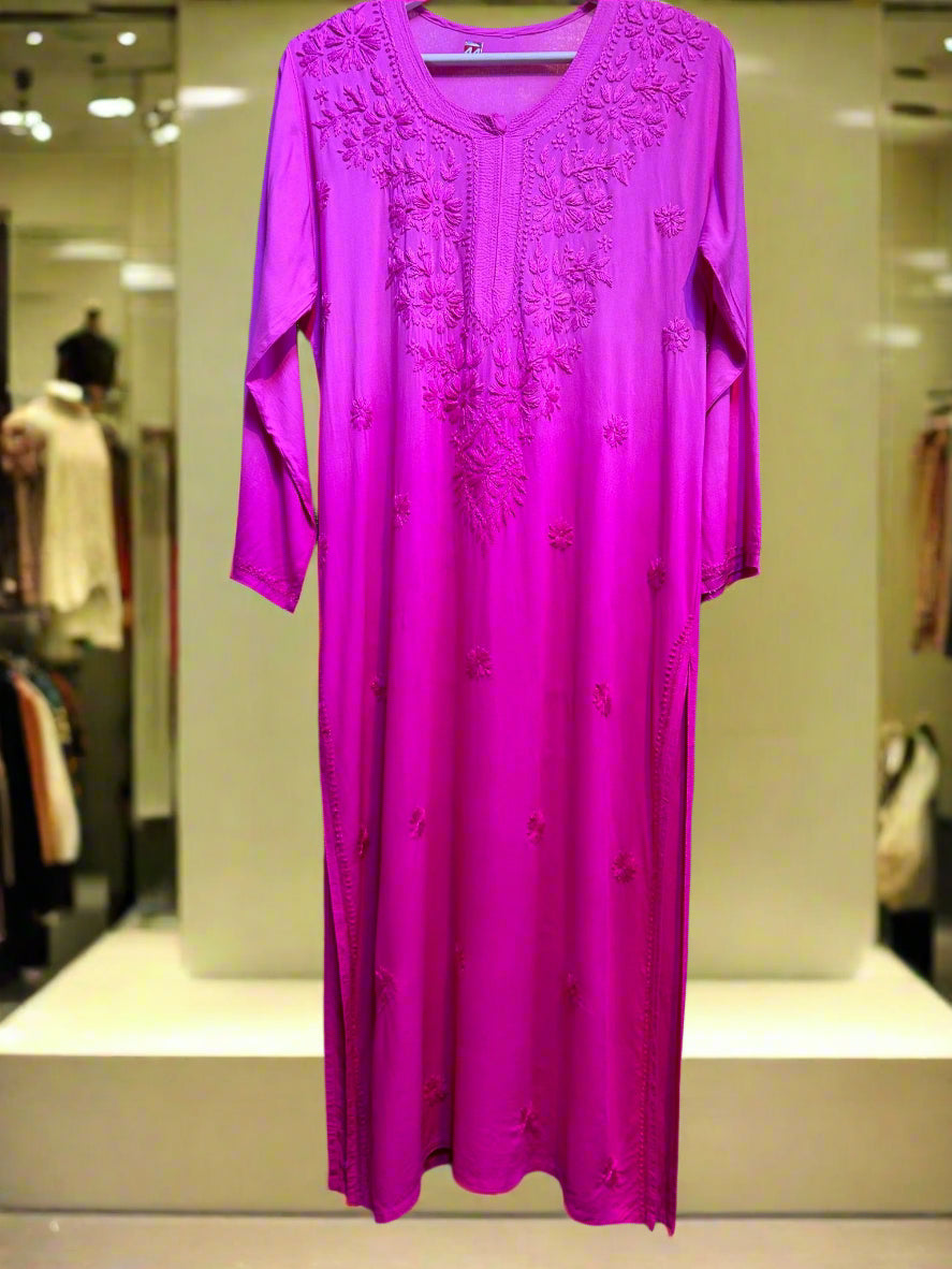 chikankari kurti tone on tone magenta