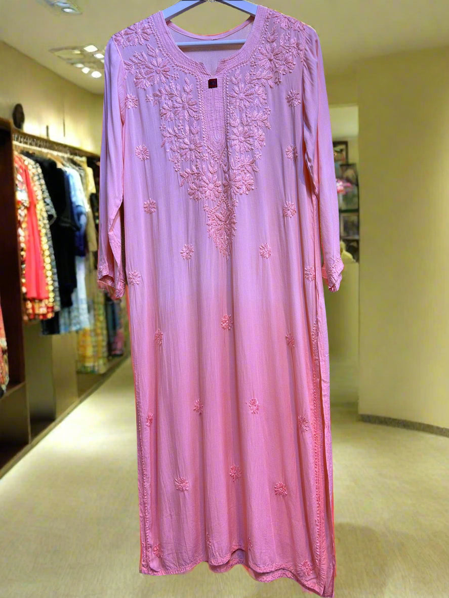 chikankari kurti tone on tone peach