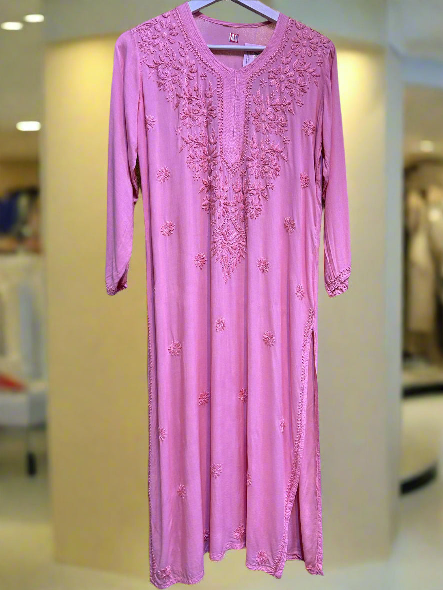 chikankari kurti tone on tone peach