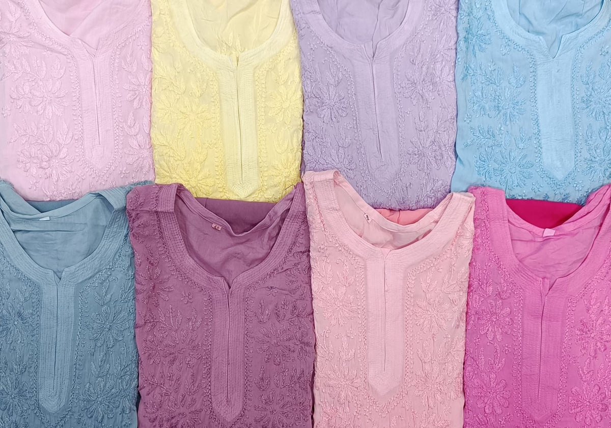 chikankari kurti tone on tone sample colours
