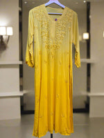 chikankari kurti tone on tone yellow