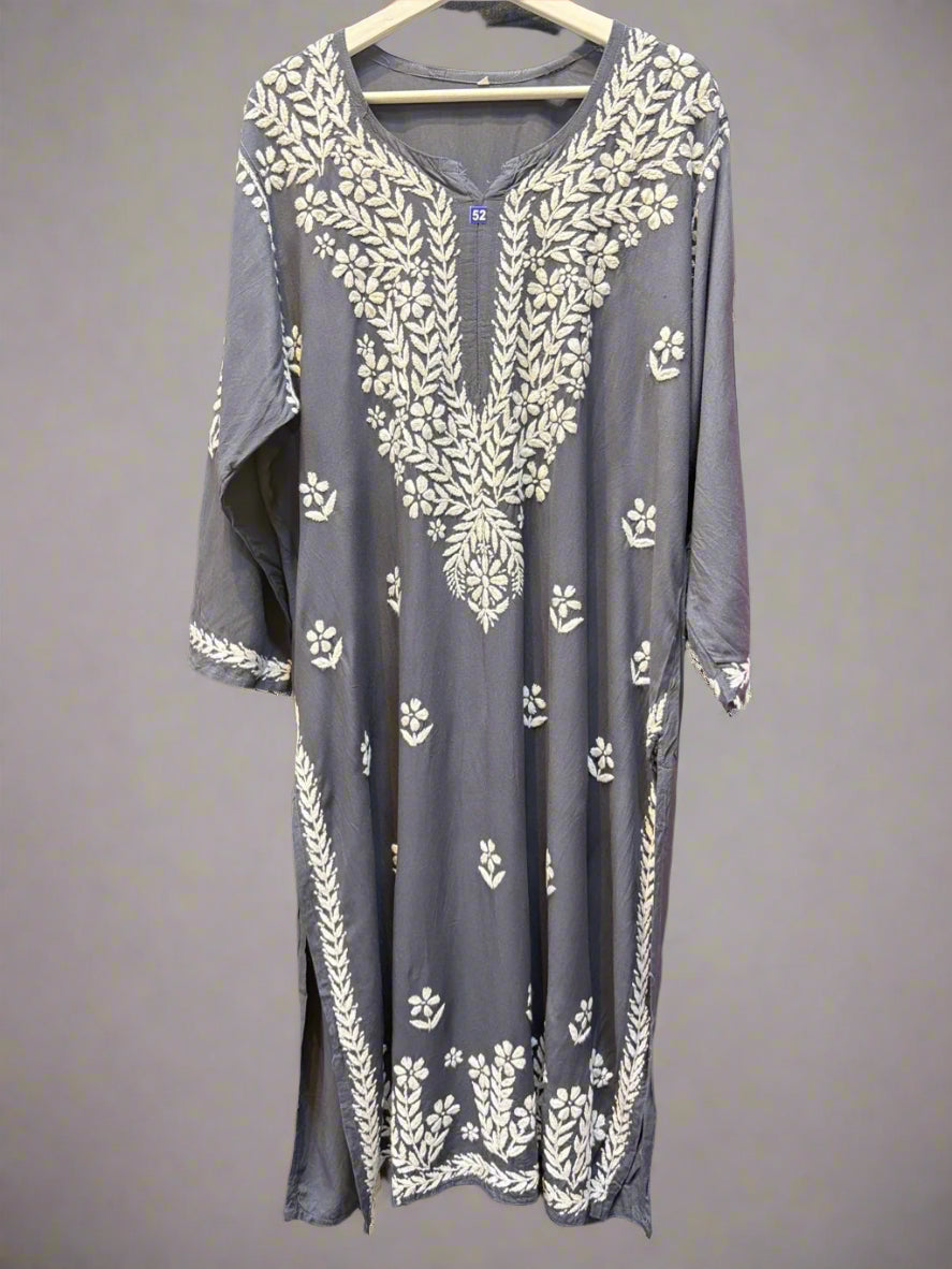chikankari plus size kurti grey