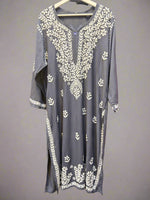 chikankari plus size kurti grey