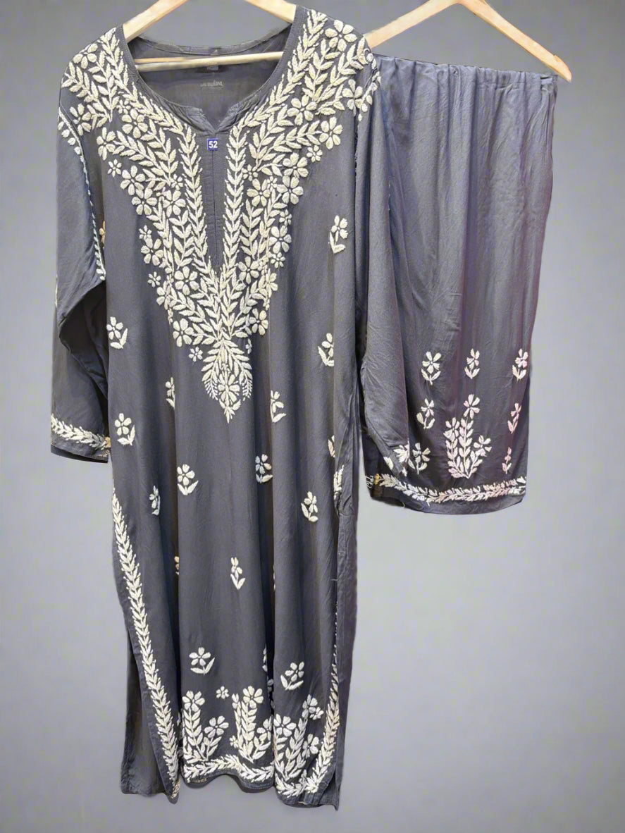 chikankari plus size kurti palazzo grey