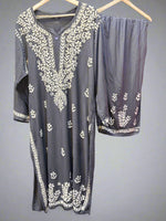 chikankari plus size kurti palazzo grey