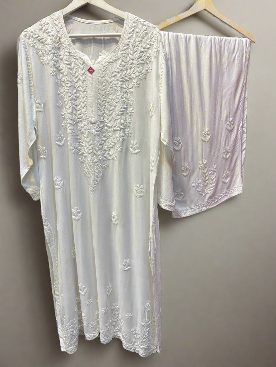 chikankari plus size kurti palazzo white