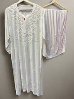 chikankari plus size kurti palazzo white