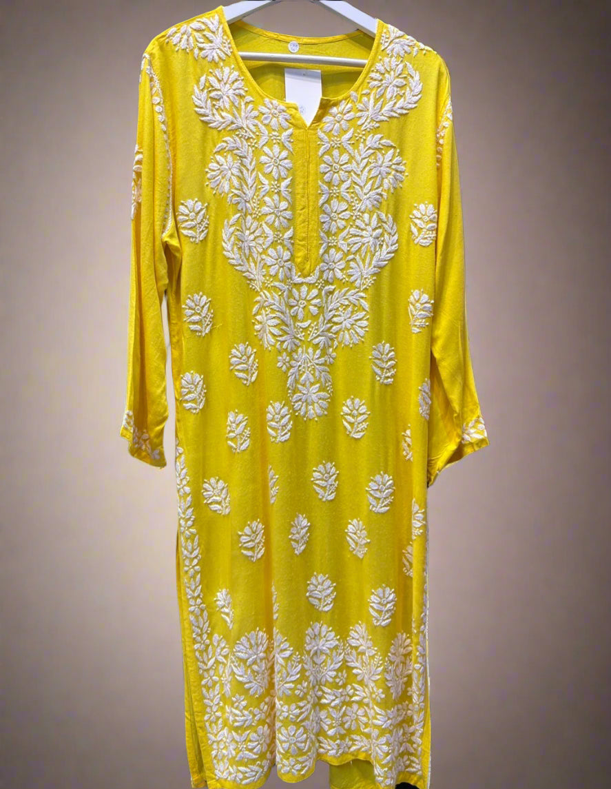 chikankari plus size kurti yellow
