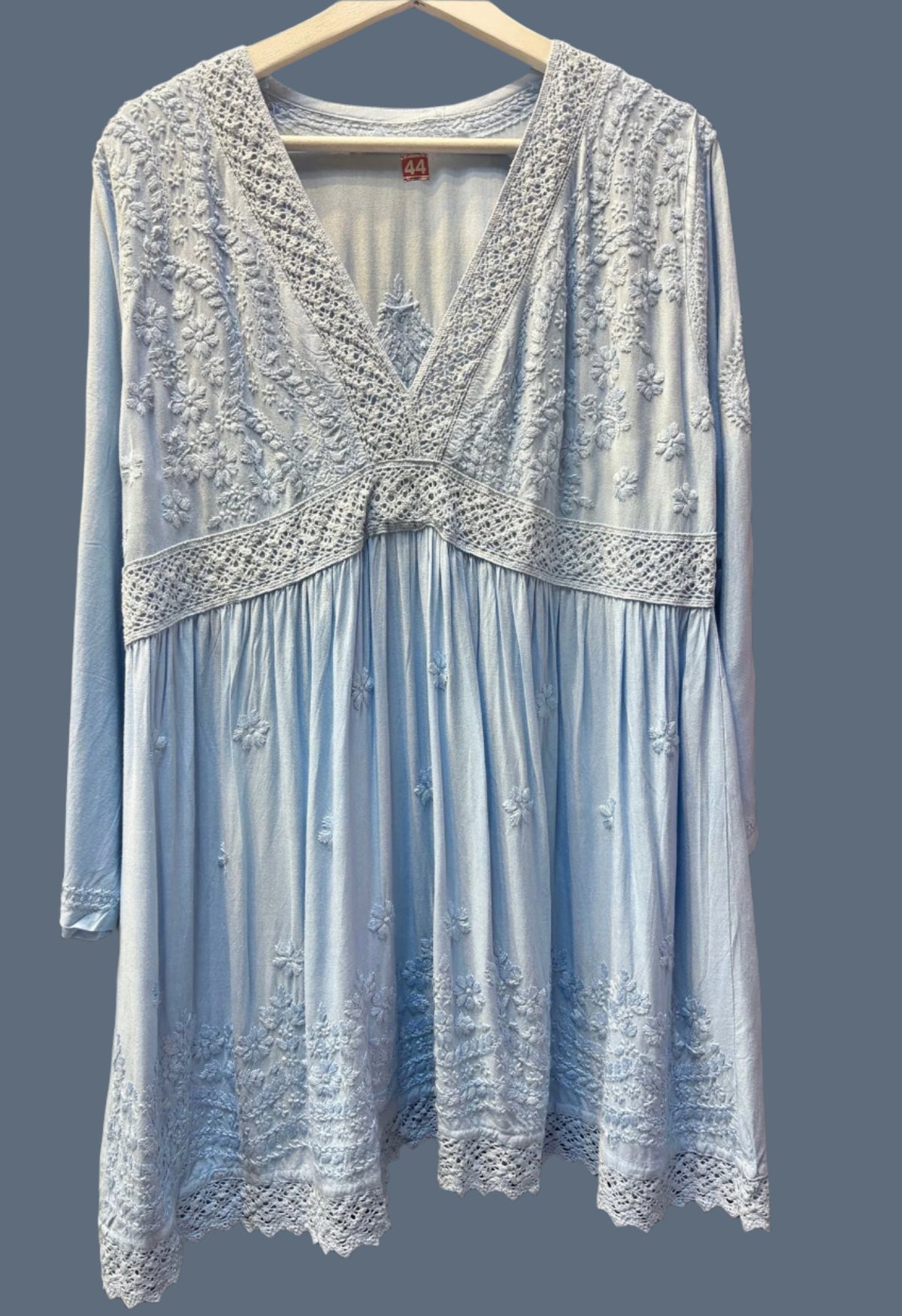 Blue Chikankari short kurti dress with Ghass Patti work