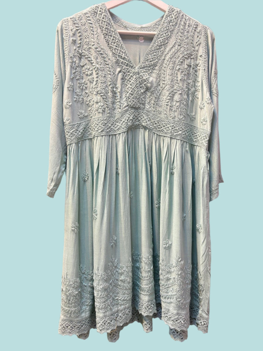 Froze Chikankari short kurti dress with Ghass Patti work