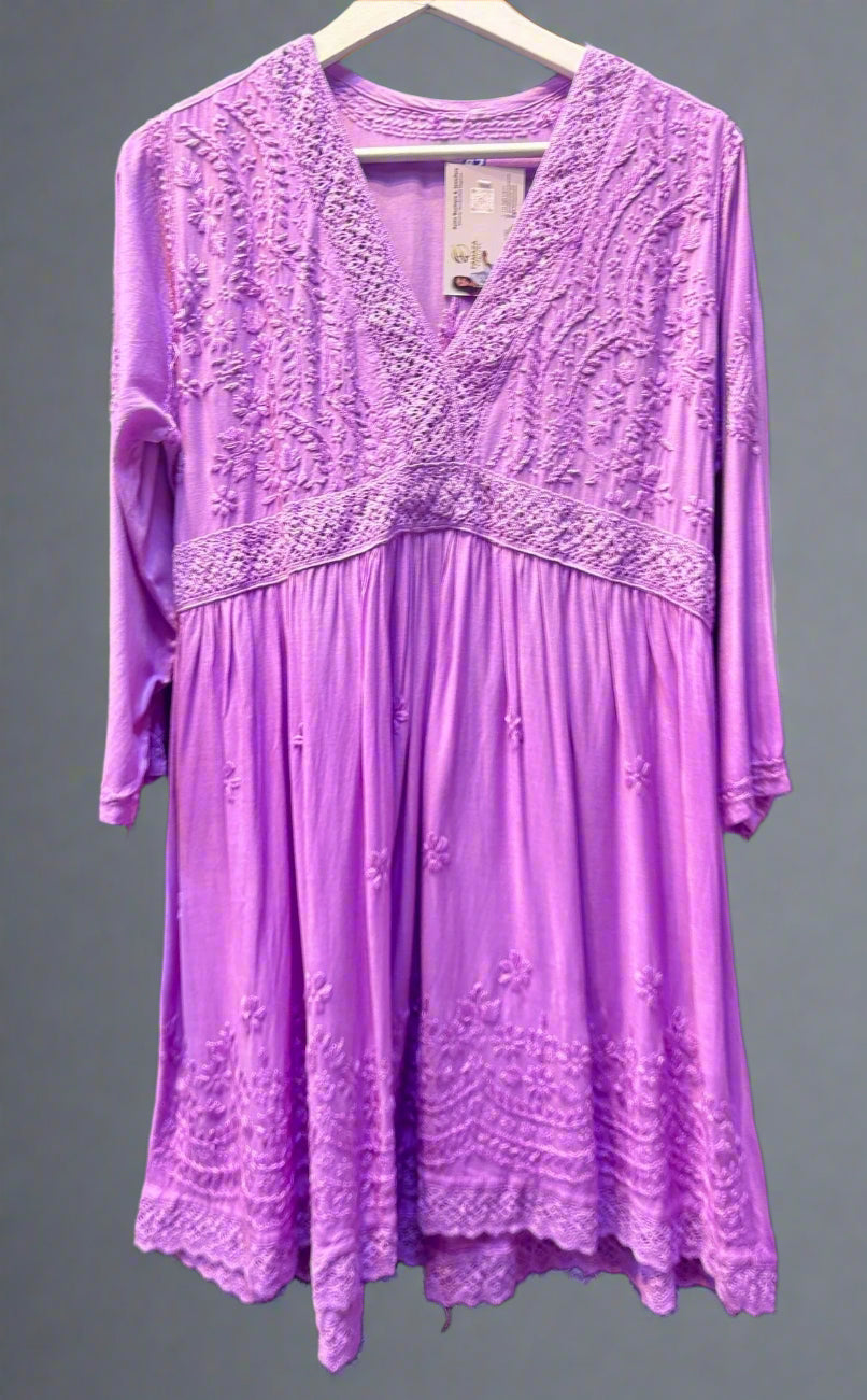 Purple Chikankari short kurti dress with Ghass Patti work