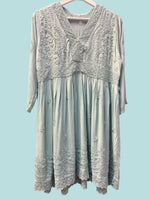 Turquoise Chikankari short kurti dress with Ghass Patti work