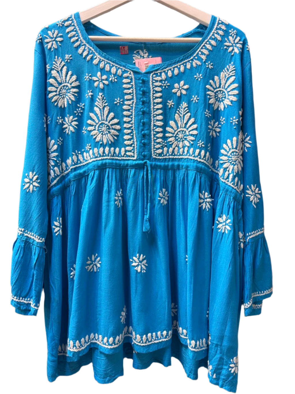 chikankari short kurti frock blue
