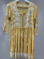 chikankari short kurti frock style beige