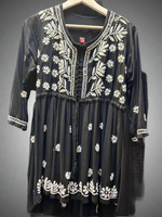 chikankari short kurti frock style black